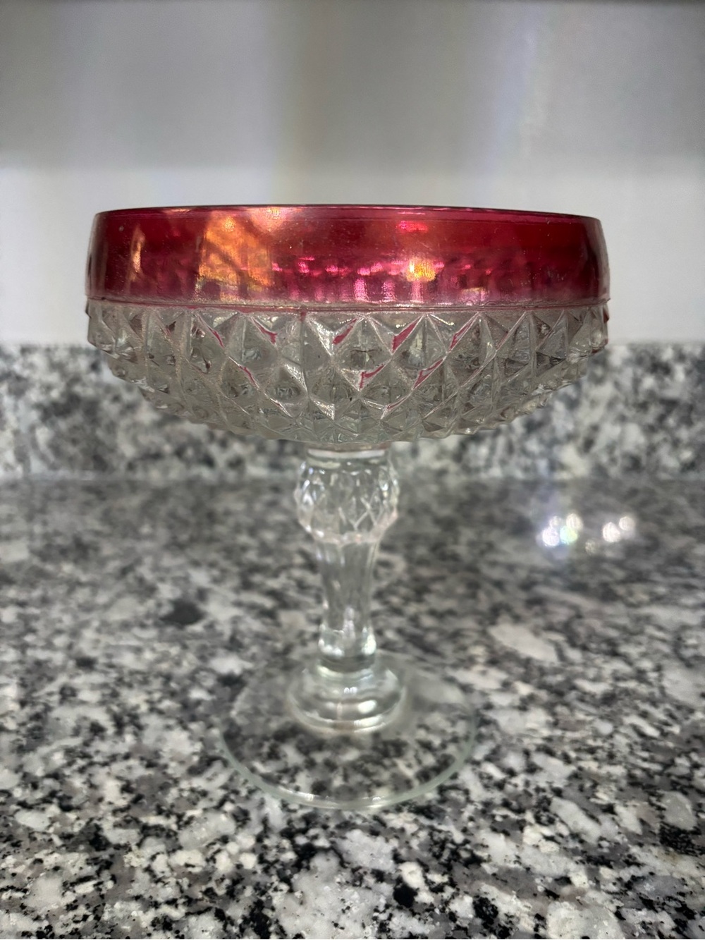 Cut Glass Champagne Coupe with Pink Rim